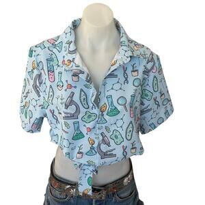 Science Teacher Chemistry Button Down Crop Top One Size Boxy Shirt Geek Unique